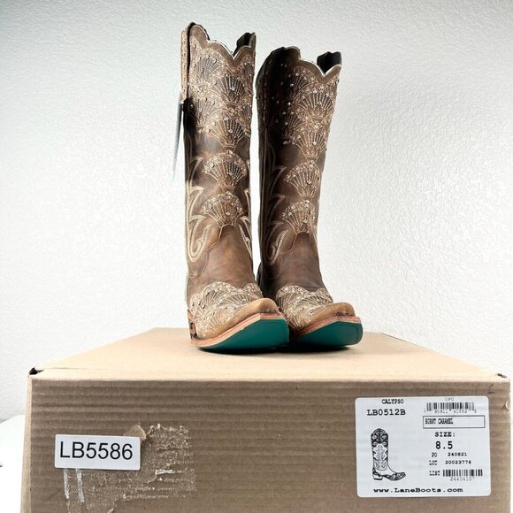 Lane CALYPSO Womens Cowboy Boots 8.5 Brown Western Cowgirl Mid Calf Tall Bling - Picture 10 of 11